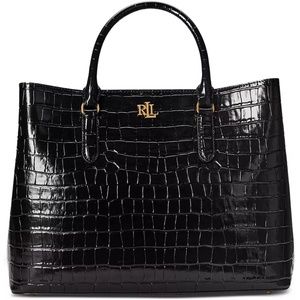 NWT Ralph Lauren Embossed Leather Large Marcy Satchel BLACK